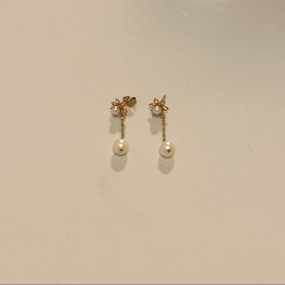 Gold Dangle With Drop Pearl Stud Earrings - Picture 2 of 3